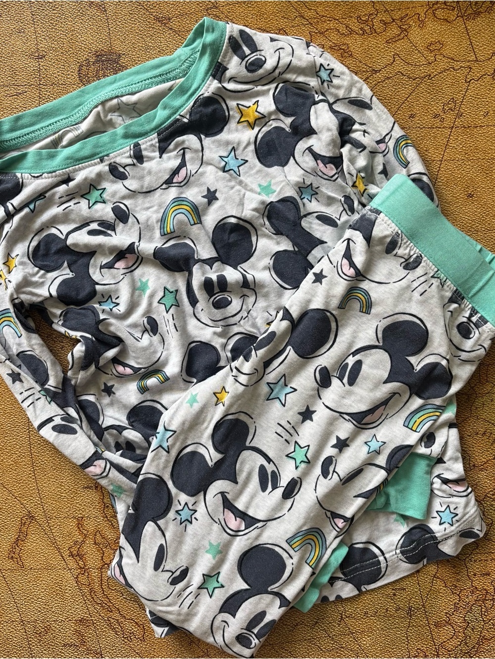 Little Sleepies Mickey Mouse Gray & Mint Pajama Set 3T GUC